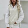Womens V Neck Oversized Sweater Vest Oversized Sleeveless Cable Knitted Pullover Knit Vest Sweater Beige view 2