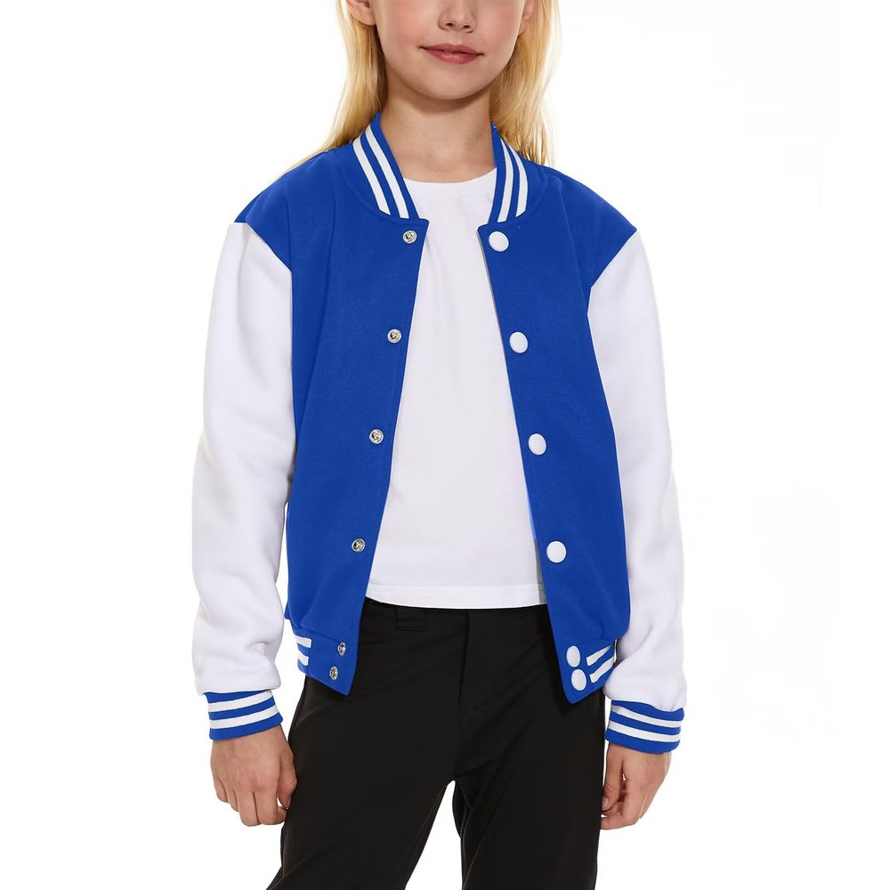 Kids Baseball Jacket School Varsity Uniform Casual Sweatshirt Girls Sweater Jacket Baseball Solid Color