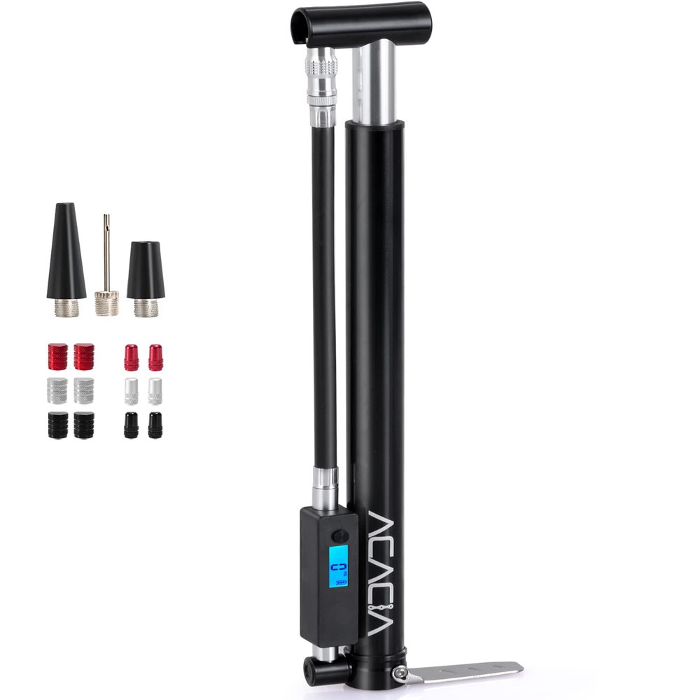 ACACIA Mini Bike Pump with Digital Pressure Gauge Fits Presta and Schrader Valve 130 PSI 12.6 Inch