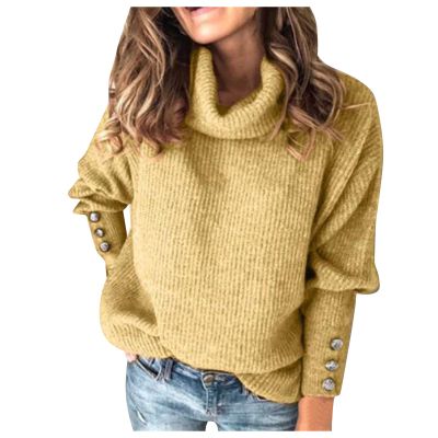 Turtleneck Sweaters for Women Loose Oversized Chunky Knitted Fashion Personality Slouchy Mock Neck Tops Yellow