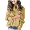 Turtleneck Sweaters for Women Loose Oversized Chunky Knitted Fashion Personality Slouchy Mock Neck Tops Yellow view 3