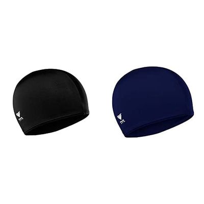 TYR Adult Lycra Fiber Swim Cap, Black & Navy