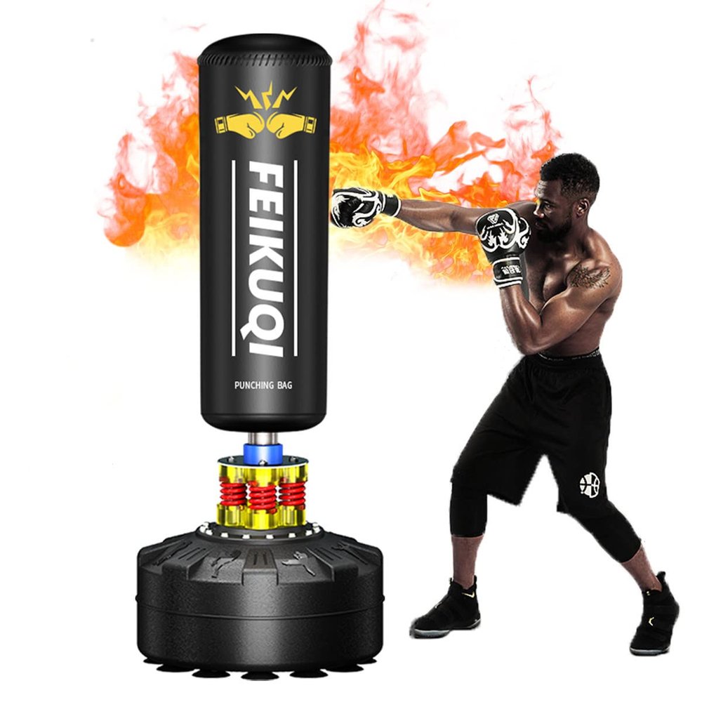 Standing Punching Bag for Adults, Feikuqi 205lbs Boxing Bag with Stand, Shock Absorber, Suction Cup Base, Punching Bag Stand for Adult, Standing Kickboxing Bag for Home Office Gym