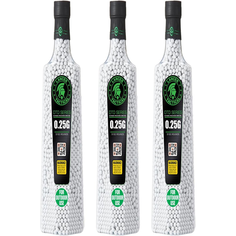 Lancer Tactical Airsoft BBS for Outdoor Field Bulk Premium Polished 6mm 0.20g-0.30g 5100 Rounds for Each Bottles X3-Outdoor Field Compliant
