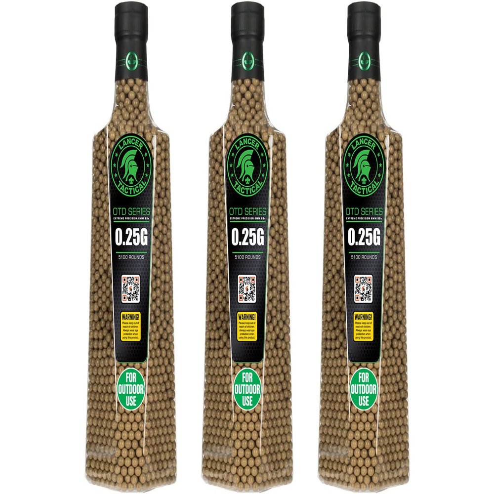 Lancer Tactical Airsoft BBS for Outdoor Field Bulk Premium Polished 6mm 0.20g-0.30g 5100 Rounds for Each Bottles X3-Outdoor Field Compliant