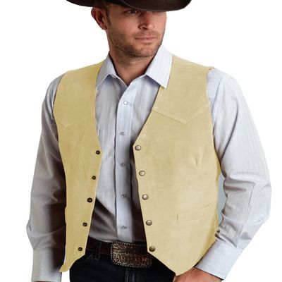 Tuikayoo Men's Suede Leather Suit Vest Vintage Western Cowboy Waistcoat Regular Fit(XXL, Yellow)