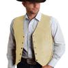 Tuikayoo Men's Suede Leather Suit Vest Vintage Western Cowboy Waistcoat Regular Fit(XXL, Yellow) view 1