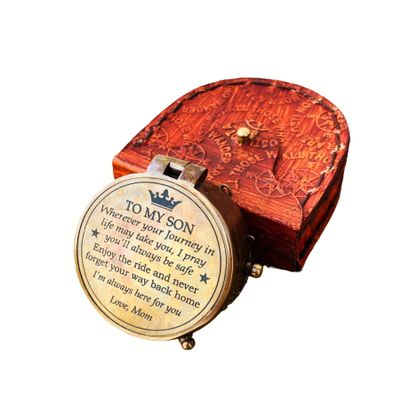 Vintage Brass Pocket Compass Antique Navigation Compass with Lid, Handmade Maritime Gift for Men, Explorer, or Hiker (to My Son)