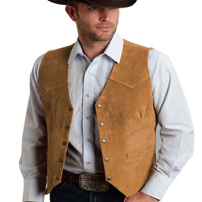 Tuikayoo Men's Suede Leather Suit Vest Vintage Western Cowboy Waistcoat Regular Fit(M, Gold)