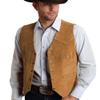 Tuikayoo Men's Suede Leather Suit Vest Vintage Western Cowboy Waistcoat Regular Fit(M, Gold) view 1
