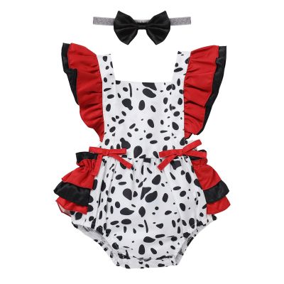 AWIBMK Baby Girls 1st Birthday Outfit Farm Cow Print Romper Ruffle Backless Summer Princess Party Tutu Dress Bowknots Headband Cake Smash Clothes for Photo Shoot 2Pcs Sets White + Red 0-6 Months