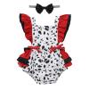 AWIBMK Baby Girls 1st Birthday Outfit Farm Cow Print Romper Ruffle Backless Summer Princess Party Tutu Dress Bowknots Headband Cake Smash Clothes for Photo Shoot 2Pcs Sets White + Red 0-6 Months view 1