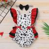 AWIBMK Baby Girls 1st Birthday Outfit Farm Cow Print Romper Ruffle Backless Summer Princess Party Tutu Dress Bowknots Headband Cake Smash Clothes for Photo Shoot 2Pcs Sets White + Red 0-6 Months view 3