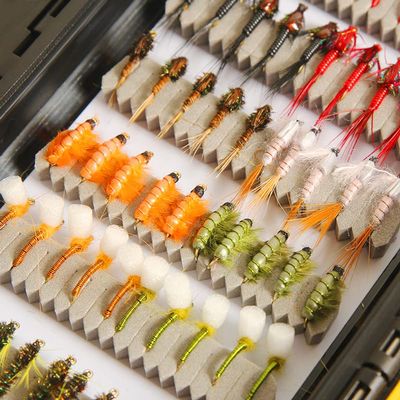 ANGLER DREAM Fly Fishing Flies with Waterproof Fly Box Kit for Bass Trout Salmon 32Pcs/48Pcs/88Pcs/100Pcs Premium Hand-Tied Dry Flies, Nymphs, Scud Streamers Lures Starter Kit with Hooks