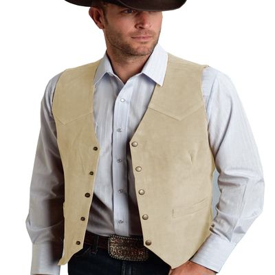 Tuikayoo Men's Suede Leather Suit Vest Vintage Western Cowboy Waistcoat Regular Fit(M, Champagne)