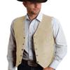 Tuikayoo Men's Suede Leather Suit Vest Vintage Western Cowboy Waistcoat Regular Fit(M, Champagne) view 1