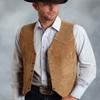 Tuikayoo Men's Suede Leather Suit Vest Vintage Western Cowboy Waistcoat Regular Fit(M, Champagne) view 3