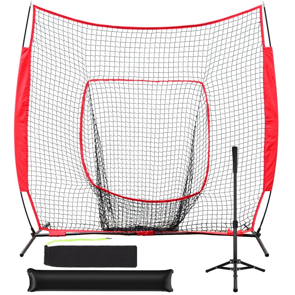 Hikeen Baseball Softball Net,7'7'Baseball Practice Net with Tee for Hitting and Pitching Portable Backstop with Carrying Bag for Kids, Children & Teens, Red