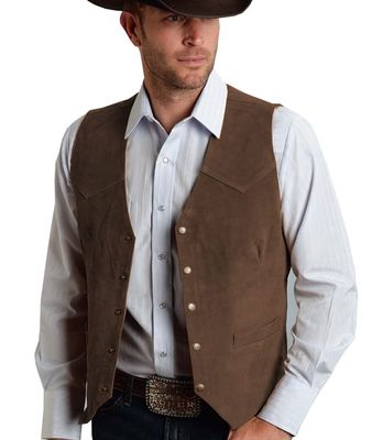 Tuikayoo Men's Suede Leather Suit Vest Vintage Western Cowboy Waistcoat Regular Fit(3XL, Coffee)