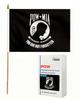 AGAS 12x18 Inch Military Stick Flags- mounted on 24 Inch tall x 5/16 inch dia Natural Wood pole with a gold ball spear. top. (POW-Black & White) view 1