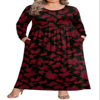 BISHUIGE 2026 Women's Plus Size Maxi Dresses Long Sleeve Casual Long Dress for Curvy Women Fall with Pockets XL-6XL 2XL, Red Flowers
