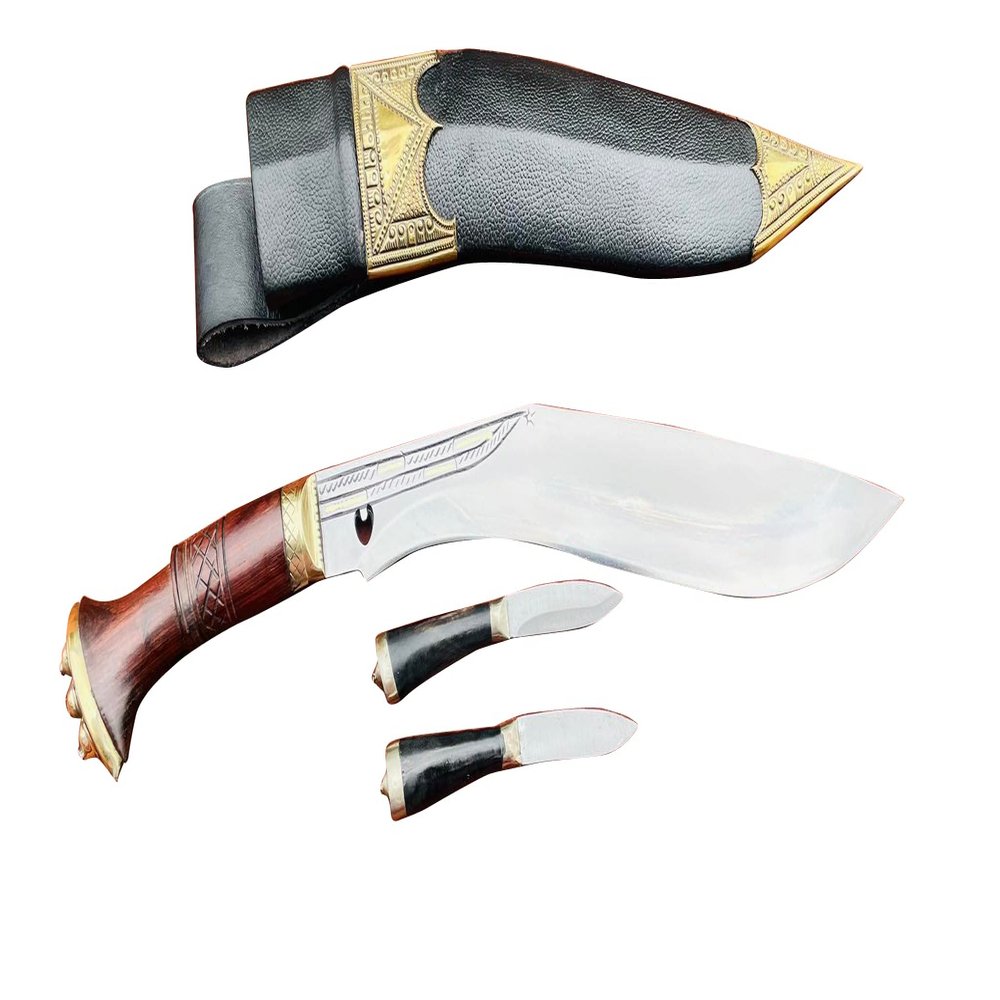 EGKH High Carbon Steel Blade Khukuri - 14" Traditional Cheetlange Kukri - Hand Forged - Survival - Super Fast Balance Tempered Blade Knife with Rosewood Handle