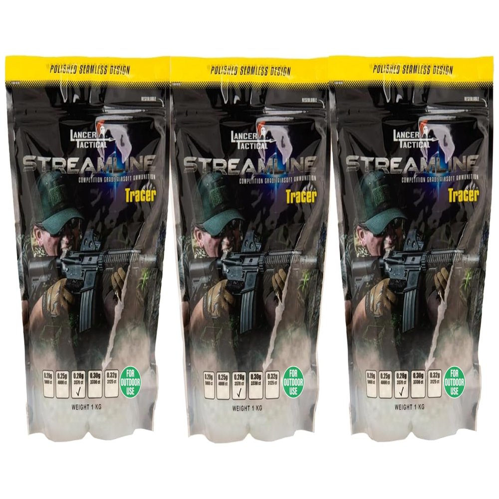 Lancer Tactical 3,570 Rounds 0.28g Streamline Competition Grade Outdoor Tracer Airsoft BBS Glow in The Dark (Color: Green) X3 - Outdoor Field Compliant