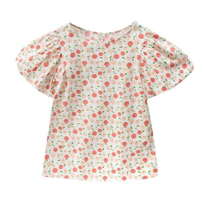 Kids Children Toddler Infant Baby Girls Short Bubble Sleeve Floral T Shirt Blouse Tops Baby Girl Blouse (Red, 3-4 Years)