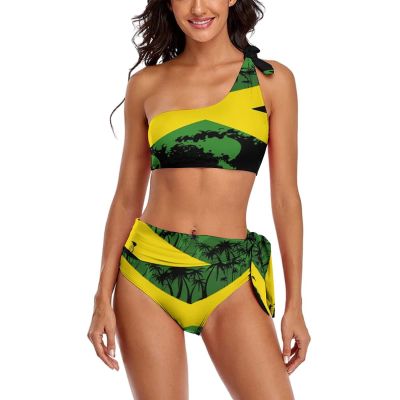 Adugen Origei Bikini Sets Jamaica Flag Women's Swimwear Cute Bathing Suit Ruched High Cut Swimsuit SummerXL