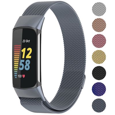 Metal Mesh Loop Bands for Fitbit Charge 5/Charge 6 Band for Women Men, Adjustable Stainless Steel Wristbands Replacement Straps for Charge 5/6 Activity TrackerGrey-S