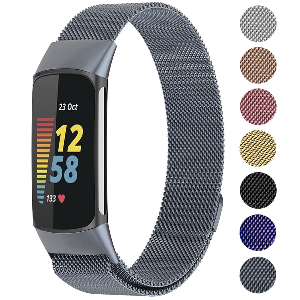 Metal Mesh Loop Bands for Fitbit Charge 5/Charge 6 Band for Women Men, Adjustable Stainless Steel Wristbands Replacement Straps for Charge 5/6 Activity TrackerGrey-S