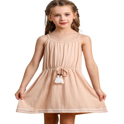 Bonny Billy Big Girls Spaghetti Straps Solid Cotton Kid Beach Dress 4-5 Years Apricot-1