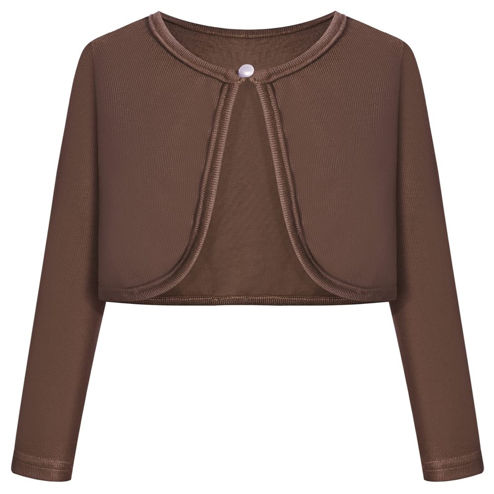 Bonny Billy Girls' Long Sleeve Knit Bolero Cardigans Jacket Cover Up Sweater 4-5 Years Coffee