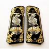 Colt 1911 Full Size Grips Custom Engraved Black Walnut Wood Gold Silver Grim Reaper Life's a Gamble,Black Gold Silver view 1