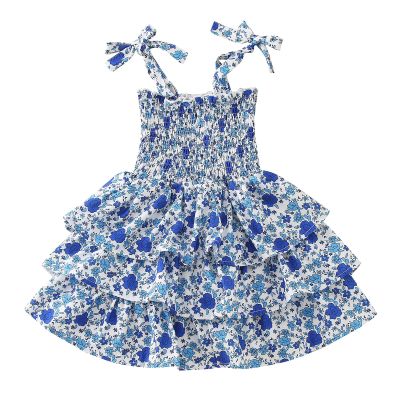 Toddler Kids Baby Girls Vintage Dress Ruffle Retro Floral Girl Dresses Boho Sundress Dusty Girls (Blue, 18-24 Months)