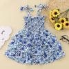 Toddler Kids Baby Girls Vintage Dress Ruffle Retro Floral Girl Dresses Boho Sundress Dusty Girls (Blue, 18-24 Months) view 2
