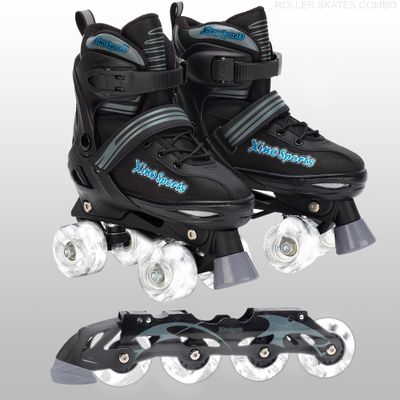 Xino Sports 2 in 1 Adjustable Combo Skates - Pro Quality - Beginner Friendly with Illuminating LED Light-Up Wheels, Interchangeable Skates for Boys & Girls for Indoor and Outdoor Use (Gray,XL 9-12)
