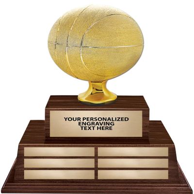Crown Awards Basketball Sculpture Award, 18" Basketball Walnut Tiered Base Trophy - Custom Engraving Included