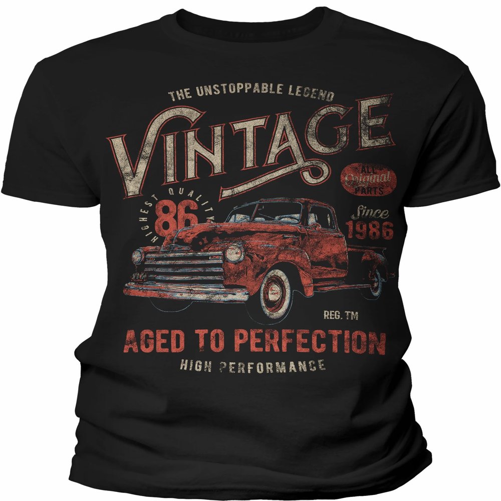 40th Birthday Gift Shirt for Men - Vintage 1986 Aged to Perfection - Vintage Truck - F/Black-4X