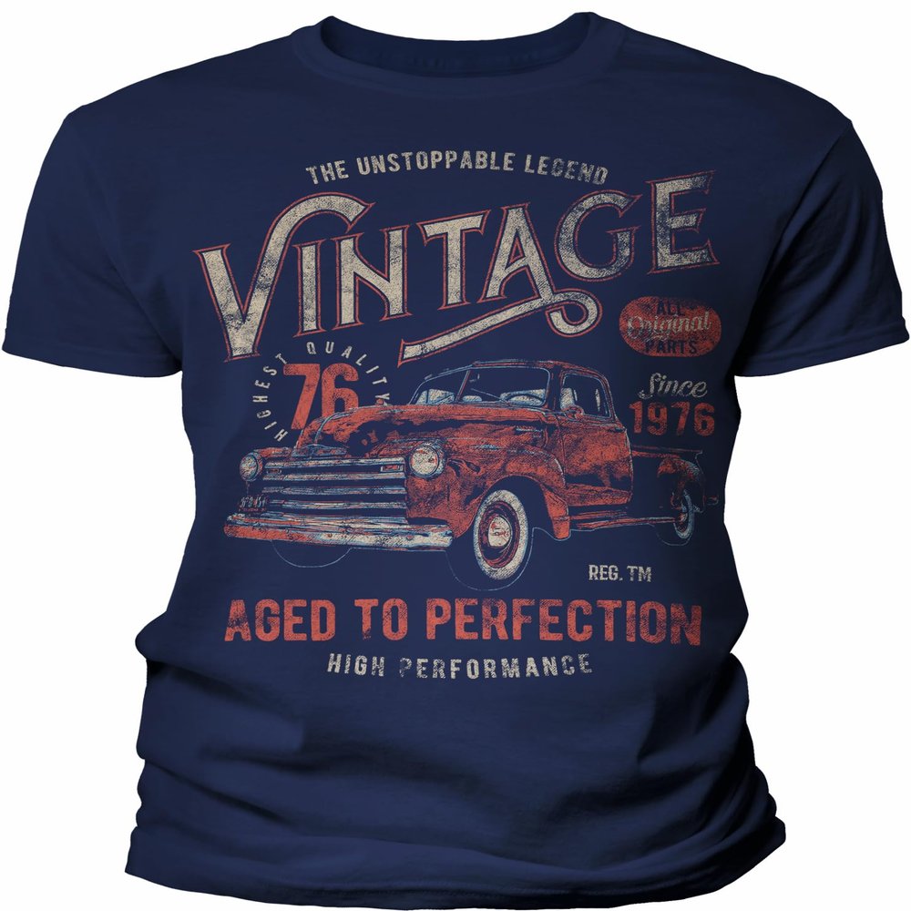 50th Birthday Gift Shirt for Men - Vintage 1976 Aged to Perfection - Vintage Truck - F/Navy-4X