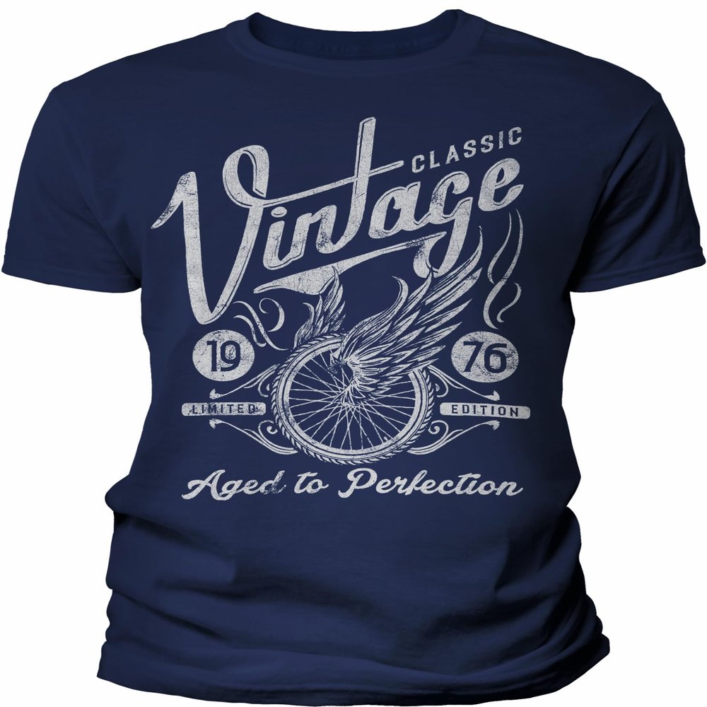 1976 Birthday Shirt for Men - Classic Vintage 1976 Aged to Perfection - Wheel - 50th Birthday Gift - F/Navy-4X