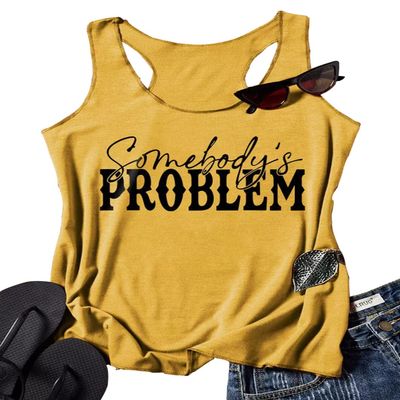 AEARGIV Women Somebody's Problem Tank Tops Country Music Tee Cowboy Cowgirl Shirt(L) Yellow
