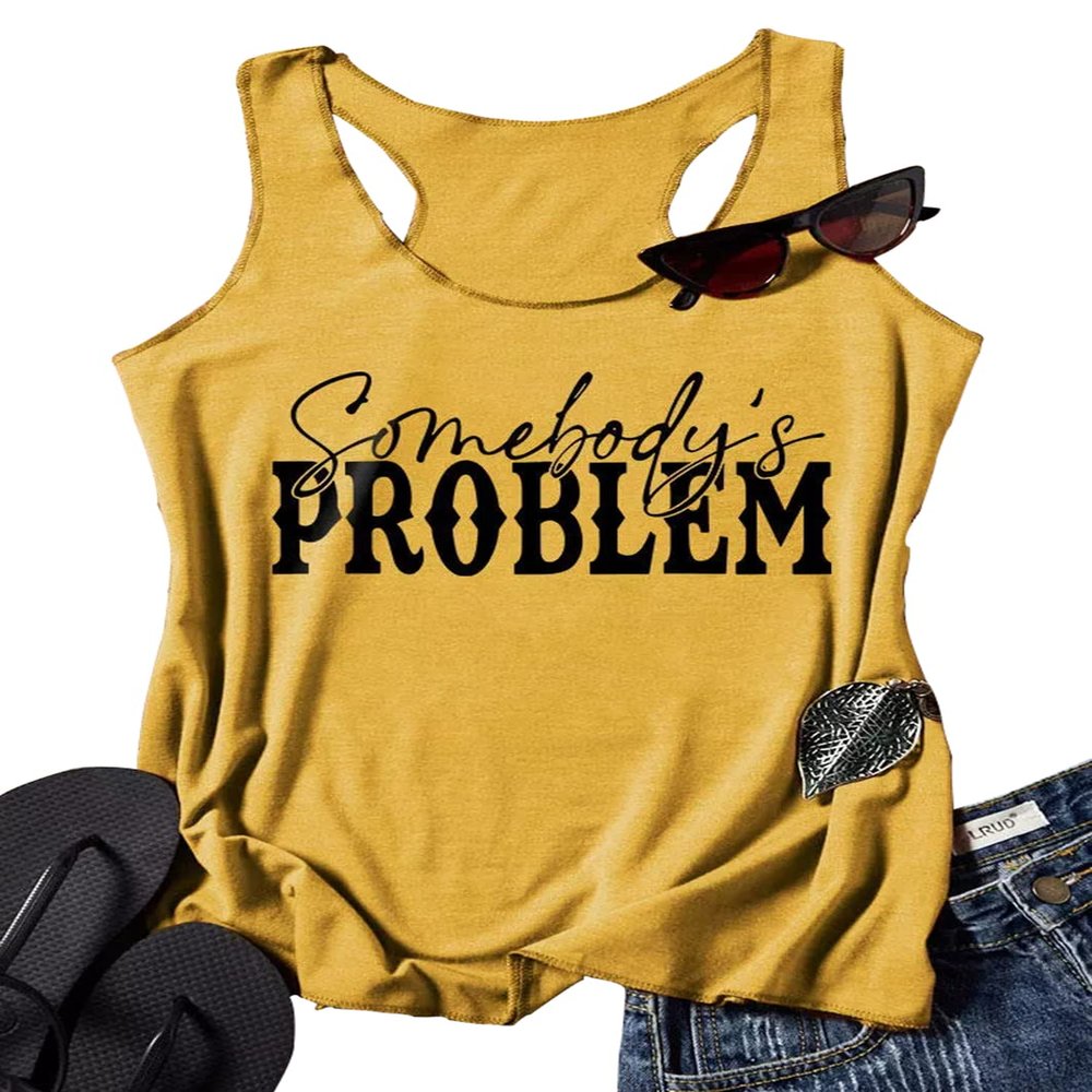 AEARGIV Women Somebody's Problem Tank Tops Country Music Tee Cowboy Cowgirl Shirt(L) Yellow