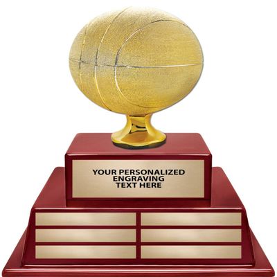 Crown Awards 18" Basketball Rosewood Tiered Base Trophy, Basketball Sculpture Award - Custom Engraving Included