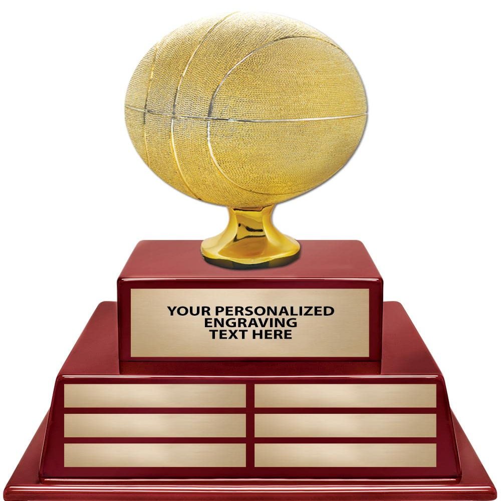 Crown Awards 18" Basketball Rosewood Tiered Base Trophy, Basketball Sculpture Award - Custom Engraving Included