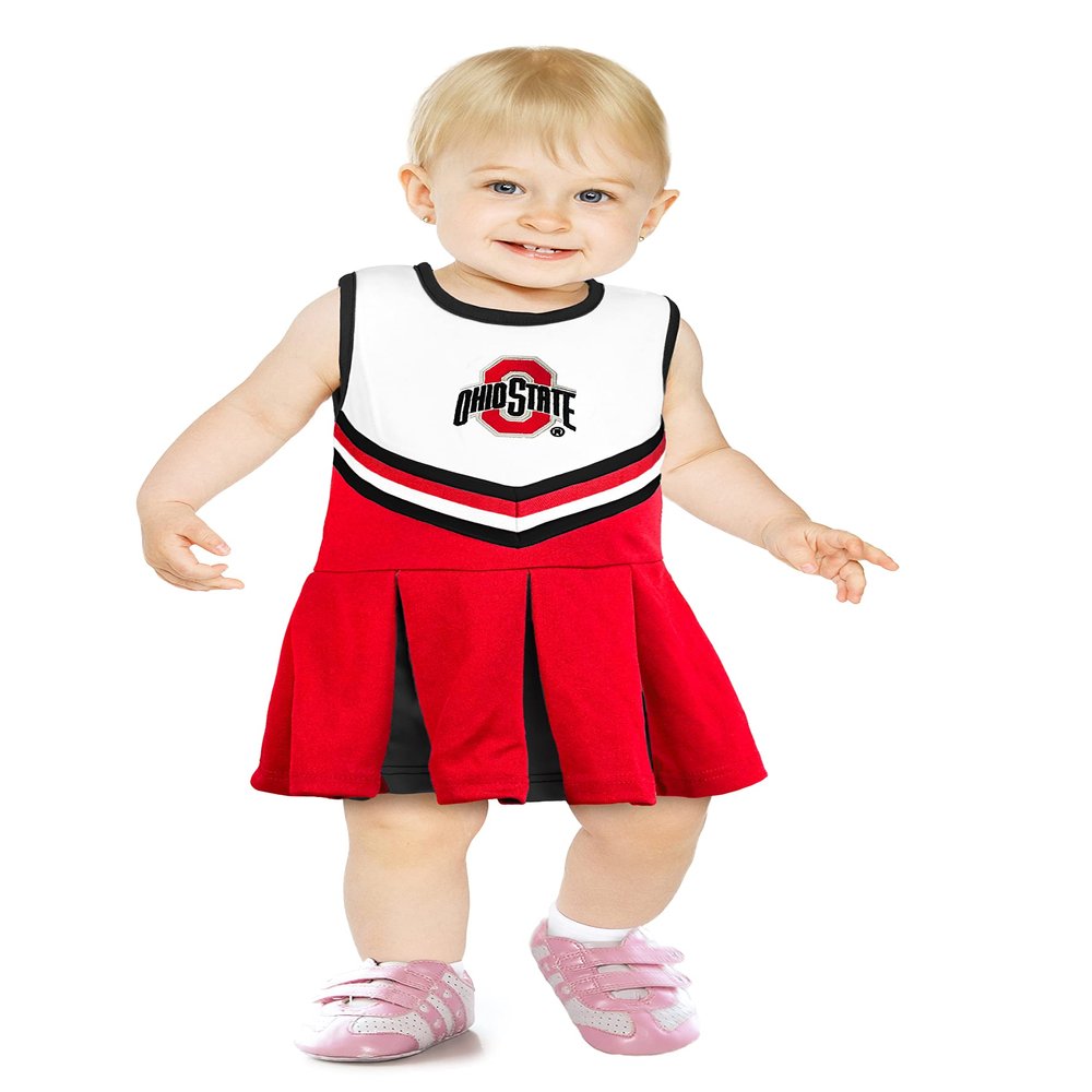 Little King NCAA Infant/Toddler Girls One Piece Team Cheer Jumper Dress-Ohio State Buckeyes-18 Months