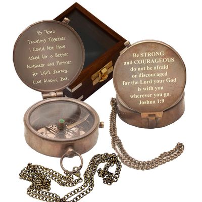 WOANIN Personalized Compass with Case- Vintage Brass Sundial Compass, Magnetic Pocket Compass for Camping, Hiking, Touring Congratulations Gift