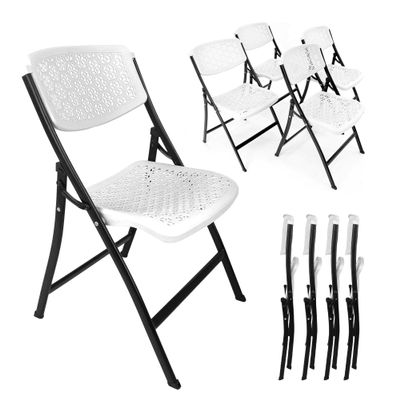 Creative Plastic Folding Camping Chairs (4 Pack) - Portable Lightweight Folding Chairs for Indoor and Outdoor Steel Frame Used for Events, Party, Garden (White)