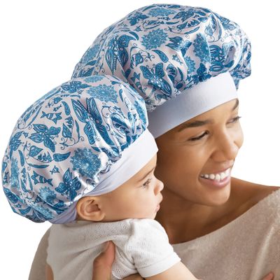 Red by Kiss 2-in-1 Mommy & Me Satin Bonnet Sleep Cap for Adult and Babies, Soft, Stretchy, and Safe, Protects Fragile Hair from Frizz & Breakage, Friction Bald Spots (Paisley, 6-18M)