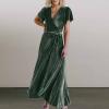 tuduoms Women's Long Western Dress Boho V Neck Ruffle Wrap Maxi Dress Flutter Sleeve Semi Formal Dresses for Wedding Guest Green view 4